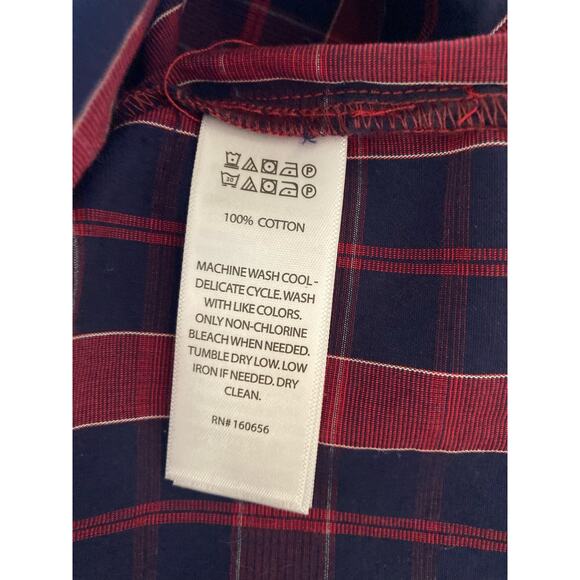 Nicole Miller Women's Midi Dress Size L Red Dark Navy Blue Plaid Ruffle NWOT - Picture 4 of 5